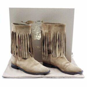 Burberry Light Brown Suede Norland Fringed Boots 260-082925